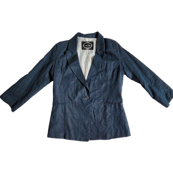 Love Tree Bluish Tint 1-Button Linen Blazer with Pinstripe Lining Size M - Picture 1 of 11